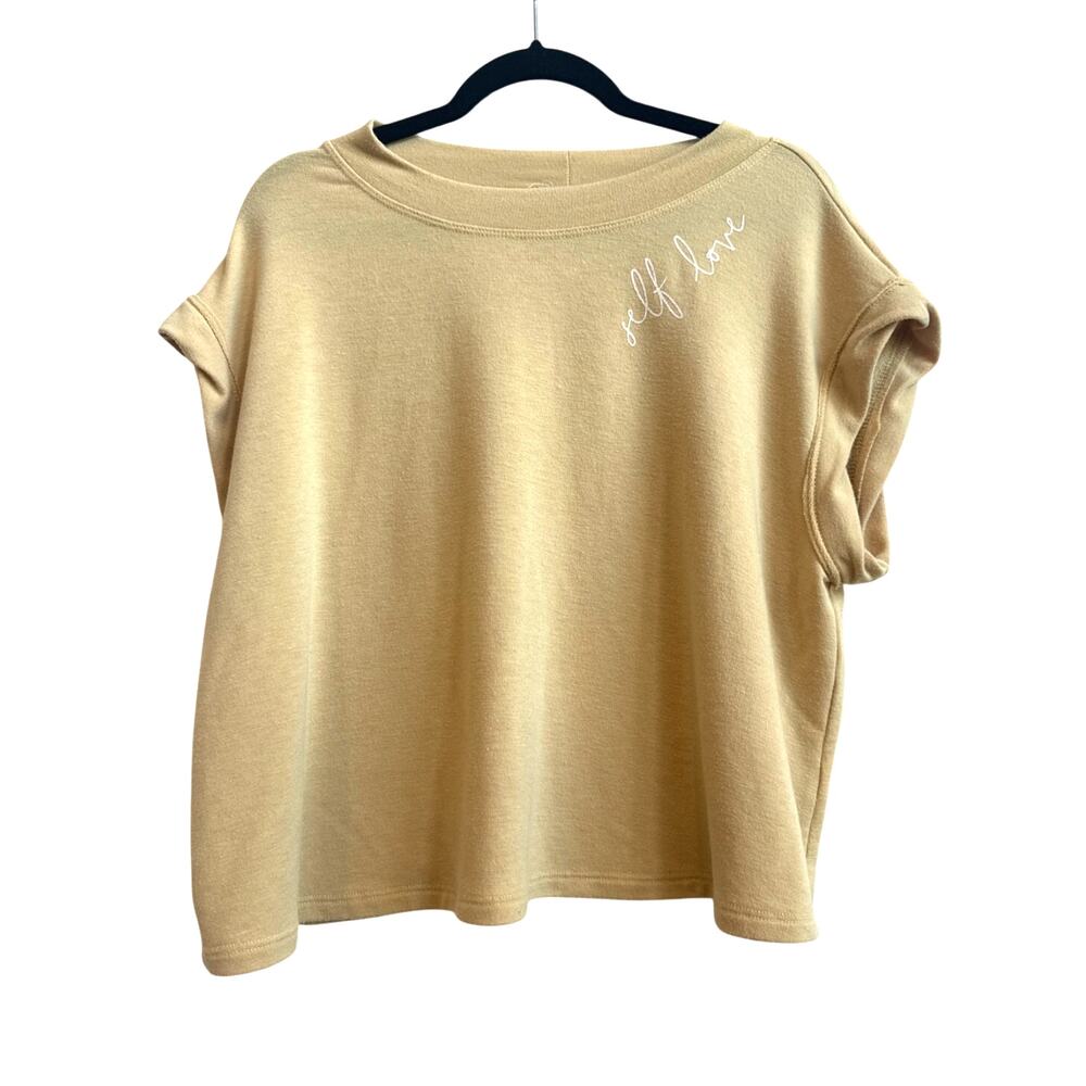 Ces Femme Butter Yellow Dolman Sleeve Super Soft Top with "Self Love" in White